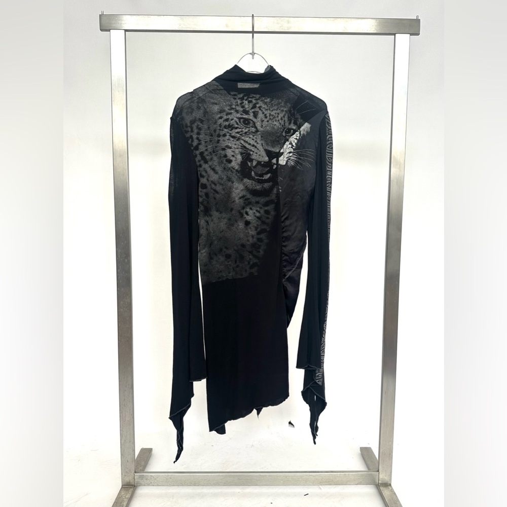 Isabel De Pedro Leopard Black Bell Sleeve Tunic Dress - Picture 9 of 16